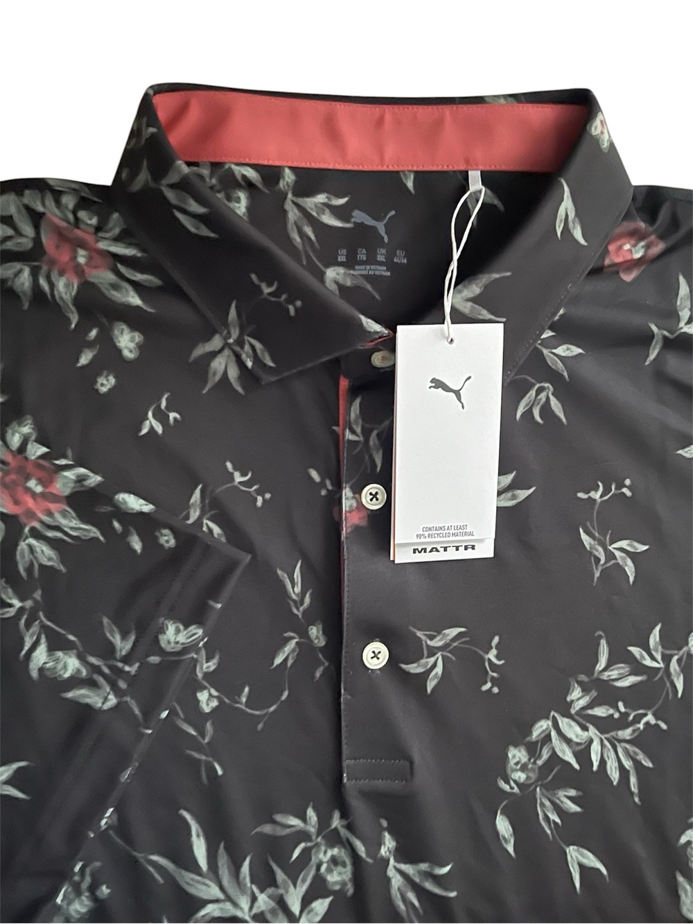 Puma Mattr Men Water Floral Golf Polo 632261 02 Puma Black XXL NWT UPF 40